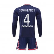 Paris Saint Germain PSG Dětské Fotbalové Dresy Komplet 2021-22 Sergio Ramos 4 Domáci Dres Dlouhým Ru..
